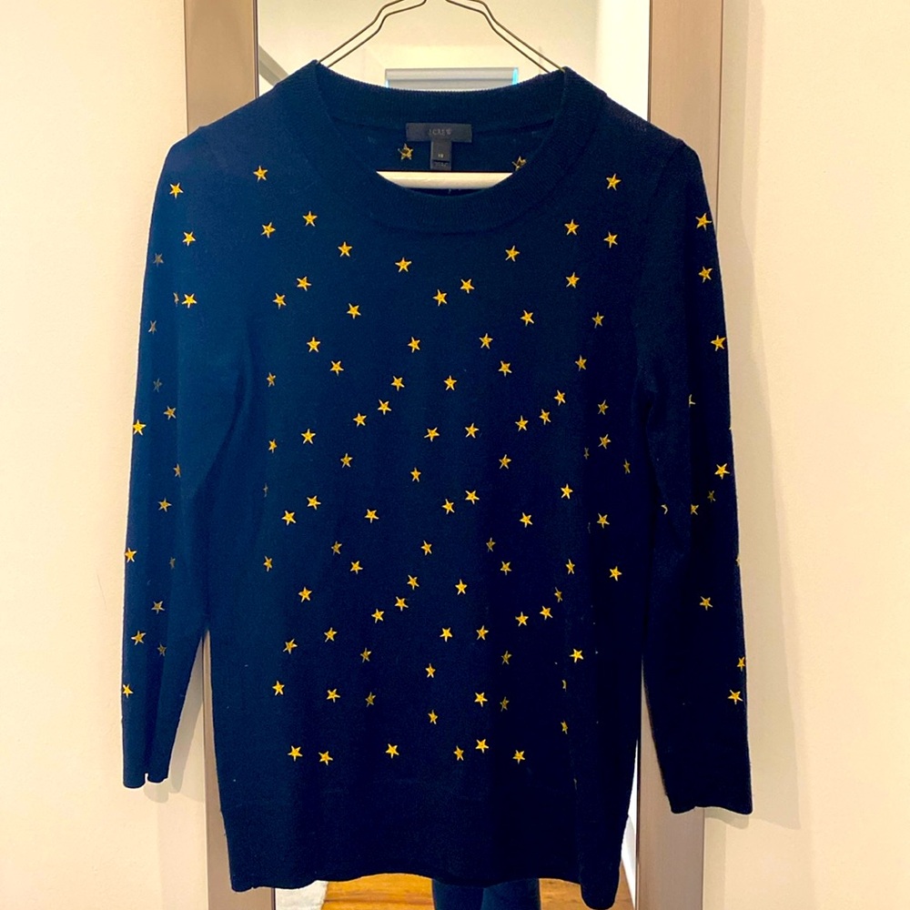 J Crew Navy and Stars Merino Wool Sweater XS